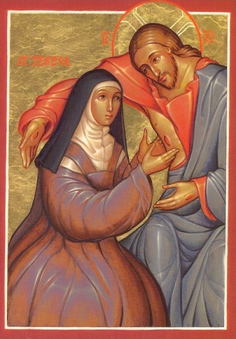 St. Teresa with Jesus Christ. Icon painted by Br. Claude Lane, OSB of Mt. Angel Abbey, OR. 